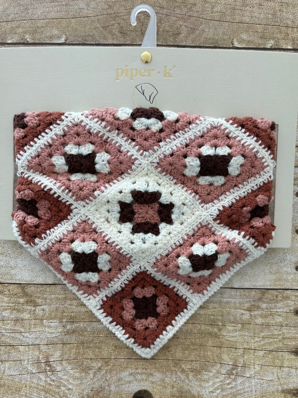 Piper K Knit Head Scarf Kerchief Brown & White Brand New